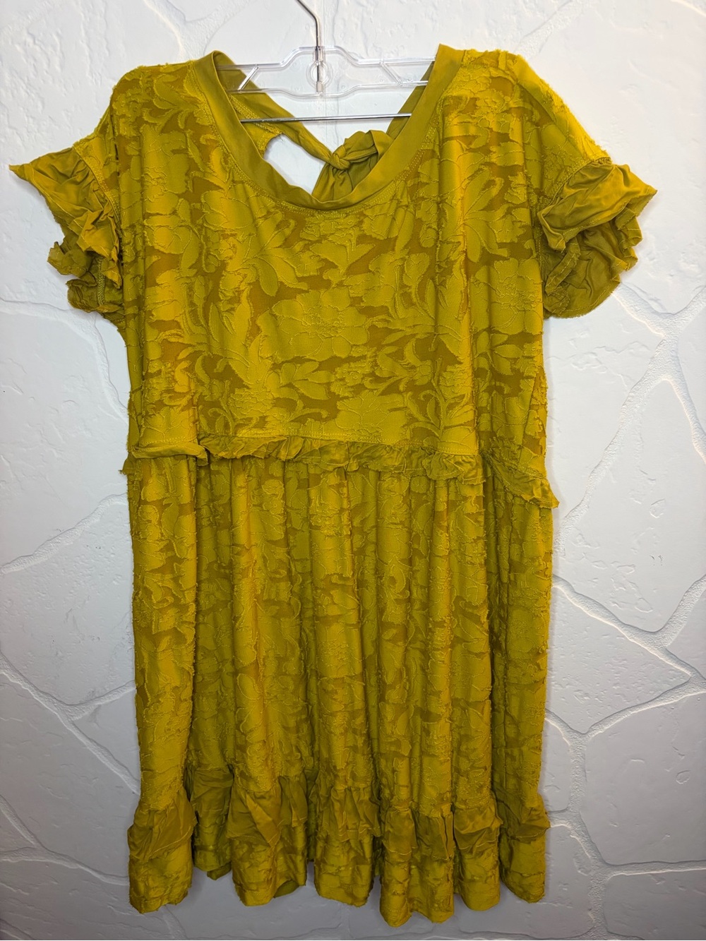 Anthropologie Playful Ruffle Knit Mini Dress Chartreuse Yellow Size S